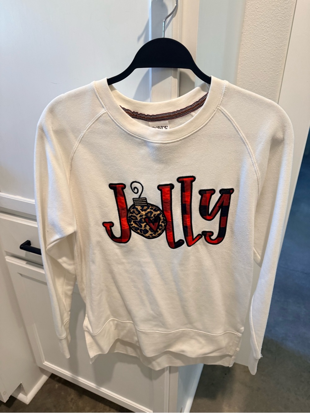 Women's Cream 'Jolly' Graphic Sweatshirt - Red Leopard Accent by Royce Brand